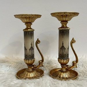 Dilly MFG Co Gold Candlestick Holders Set 2 Vintage 60s USA Collectible